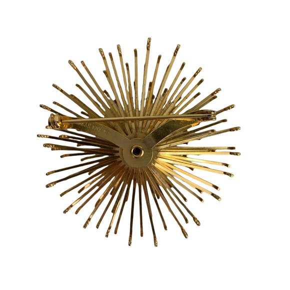 Sarah Coventry Vintage Starburst Brooch Earrings Set 1969 Costume Gold Amber - Picture 4 of 5